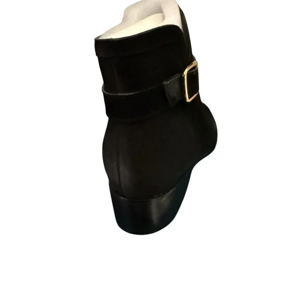 Cole Haan Womens Black Suede Side Zip Up Norella Buckle Ankle Bootie Sz 9 B New